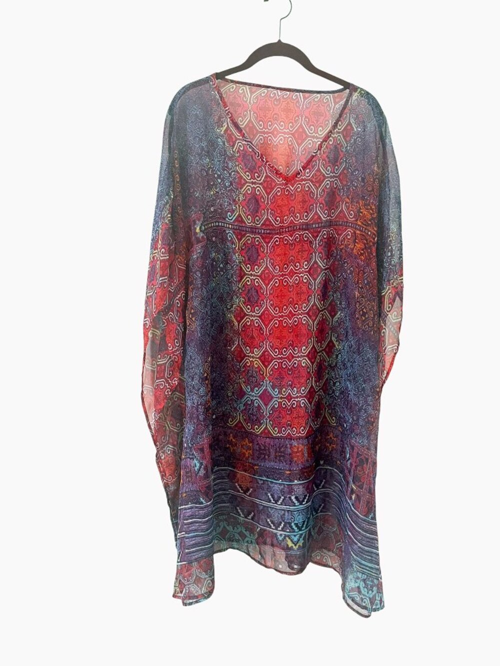 Womens V Neck Sheer Short Beach Kaftan Beachwear Bikini Coverup Midi Dress